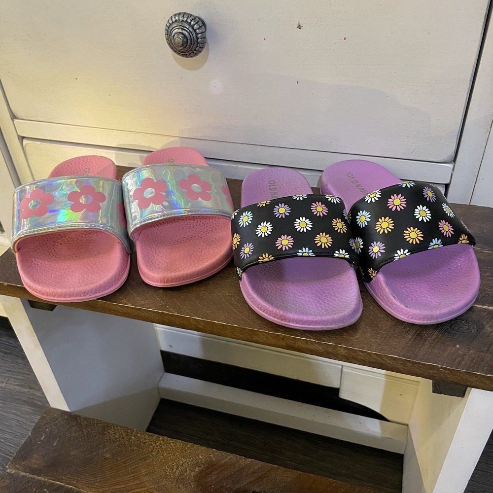 Old Navy Girls Size 10-11 Lot Of 2 Slides Sandals Pool‎ Beach Slides Slip On